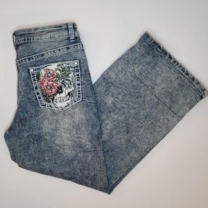 🚫 sold New🏷 Juniors Womens Telepatia Blue Jeans with Skull Pocket Design